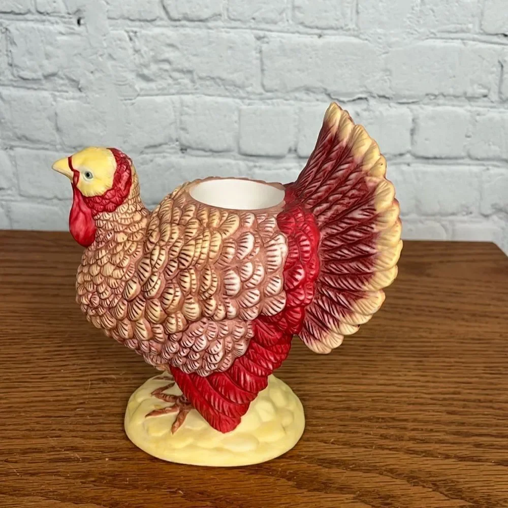 PartyLite Ceramic Turkey Candle Holder Thanksgiving Taper OR Tea light HTF!